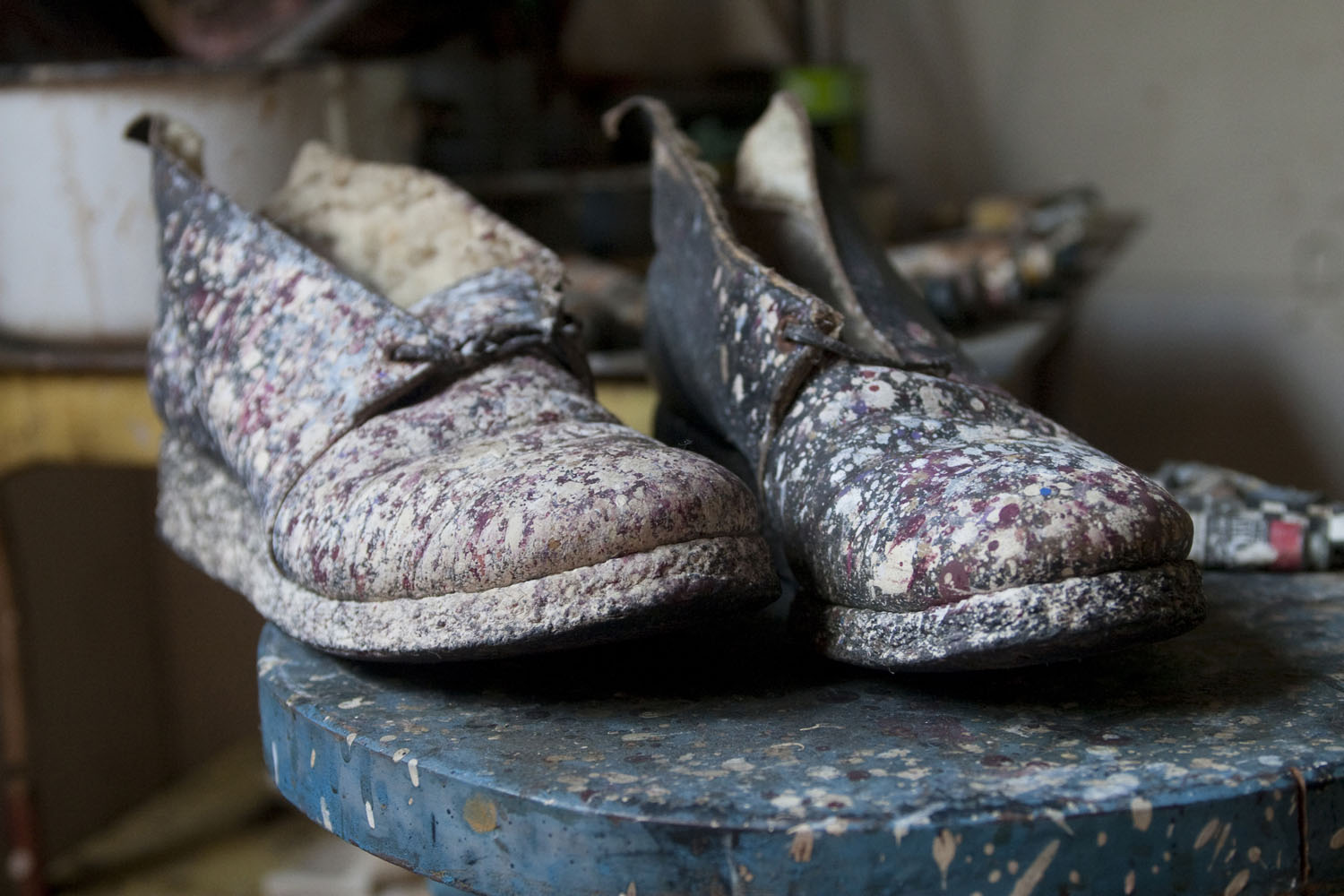 Lee Krasner’s painting boots in the studio. Lee Krasner’s painting boots in the studio.