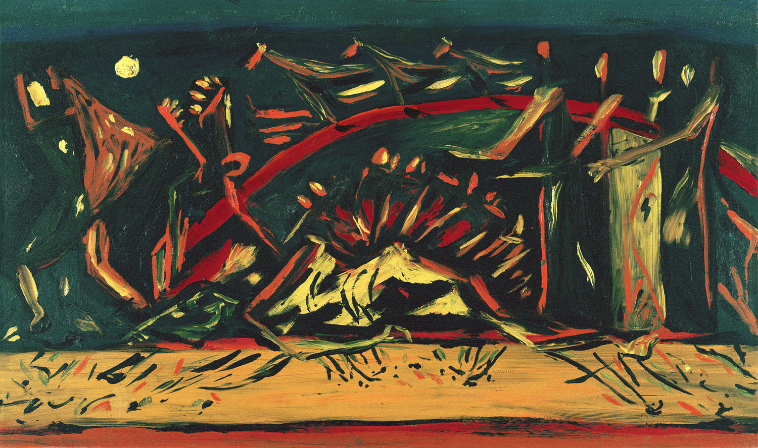 Jackson Polllock, Untitled (Composition with Red Arc and Horses), ca. 1938. Oil on panel, 12 x 20 ½ in. Gift of Margaret Weinstock. Jackson Polllock, Untitled (Composition with Red Arc and Horses), ca. 1938. Oil on panel, 12 x 20 ½ in. Gift of Margaret Weinstock.